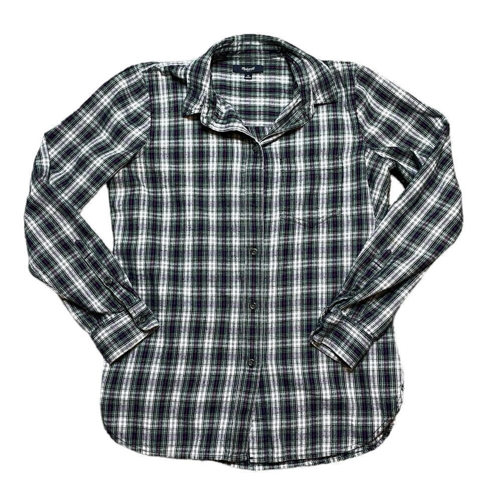 MADEWELL Classic Ex-Boyfriend Shirt Green Plaid Size Medium